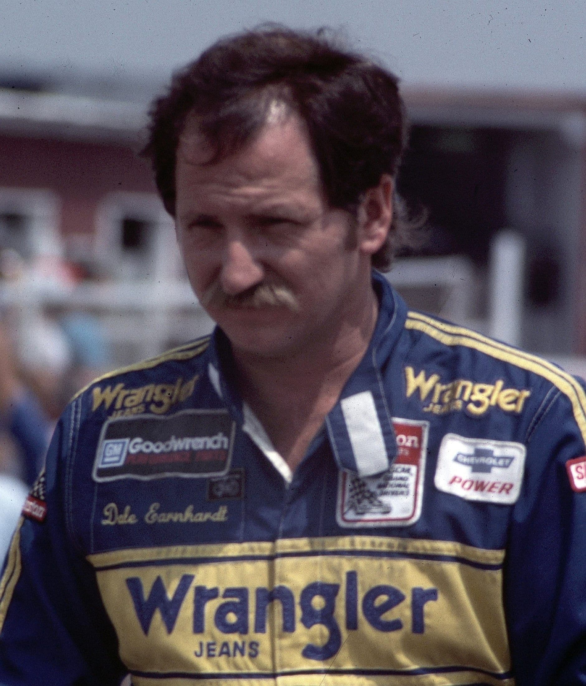 Dale Earnhardt in his racing suit, Wrangler-era NASCAR sponsorship