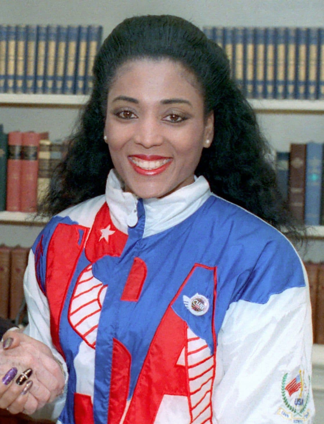 Florence Griffith Joyner in USA Olympic team apparel, 1988