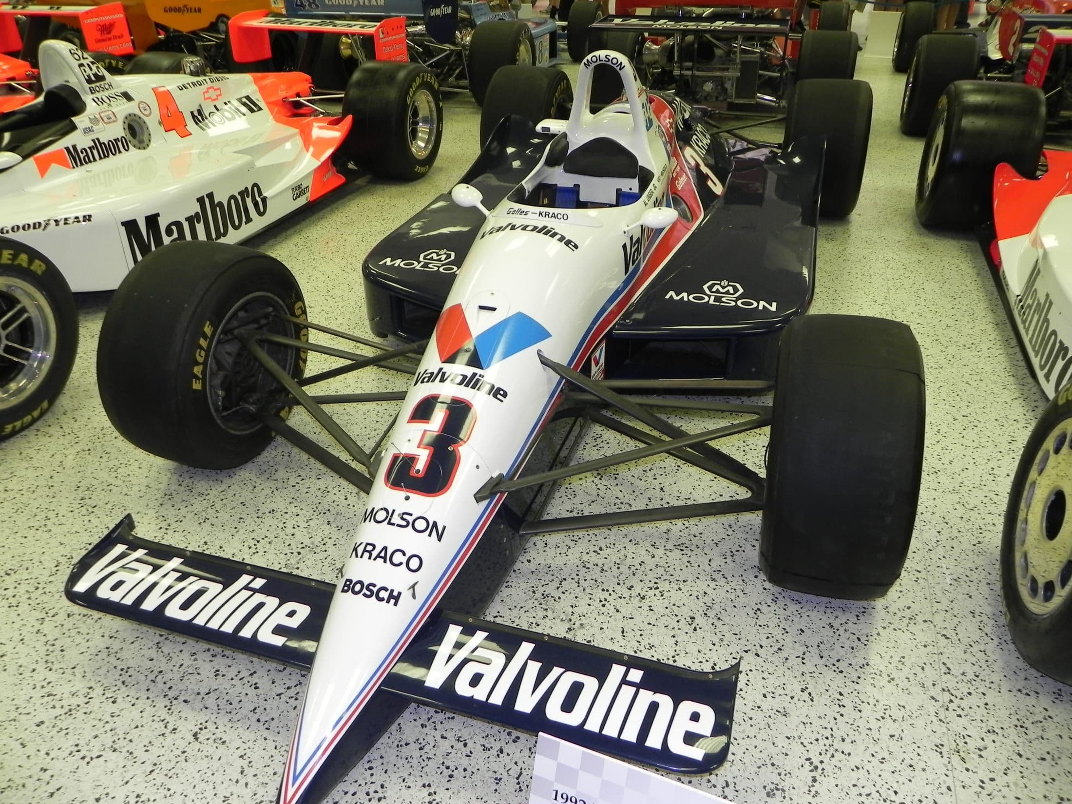 Al Unser Jr.'s Galles-Kraco Valvoline Indy car on museum display