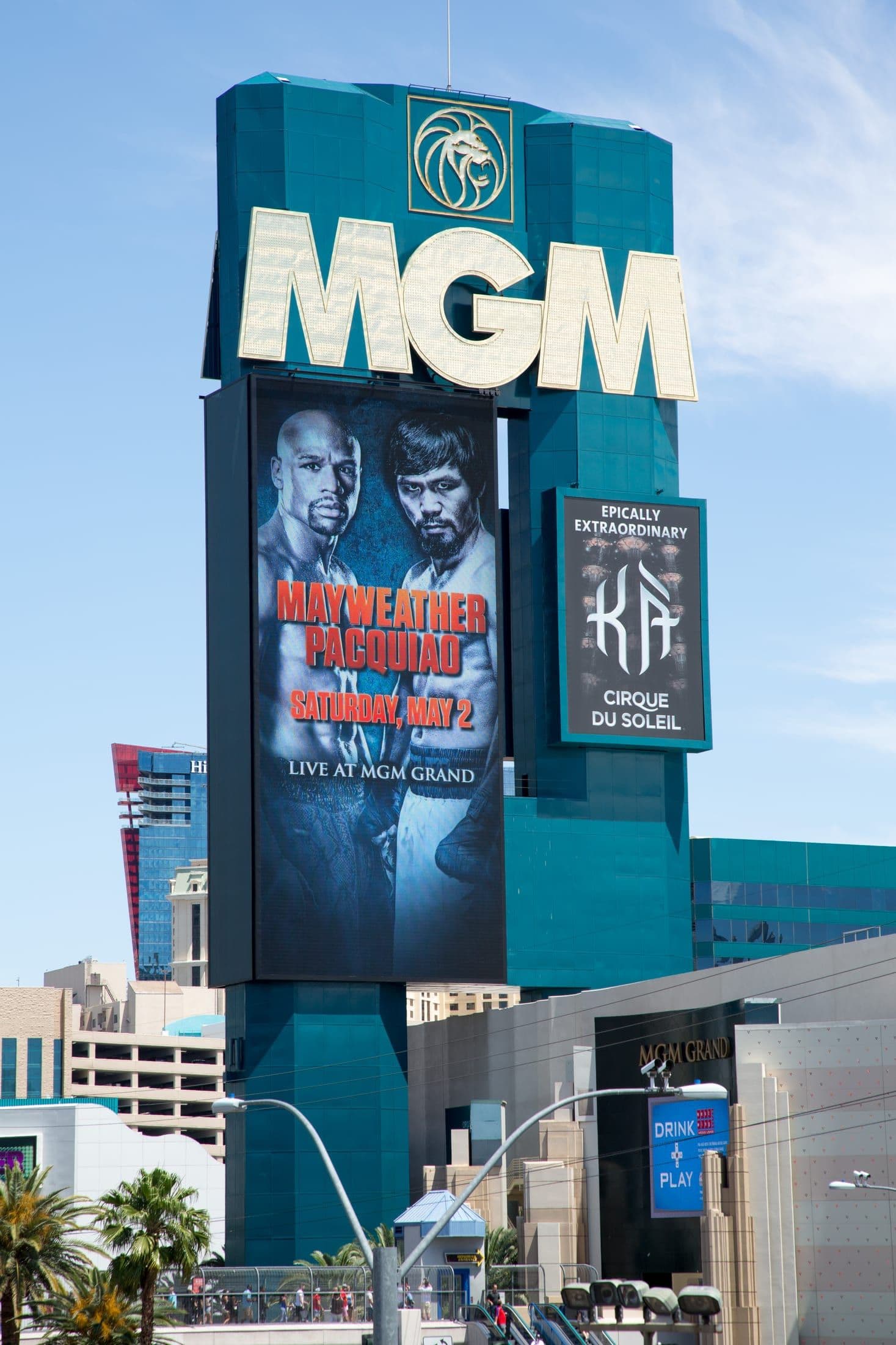 MGM Grand billboard advertising the Mayweather vs. Pacquiao fight, Las Vegas, 2015