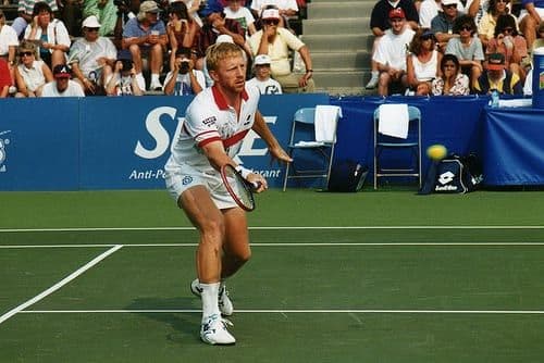 Boris Becker playing tennis in the mid-1980s