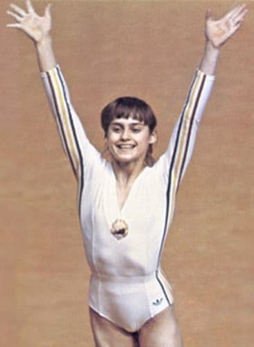 Nadia Comăneci performing gymnastics